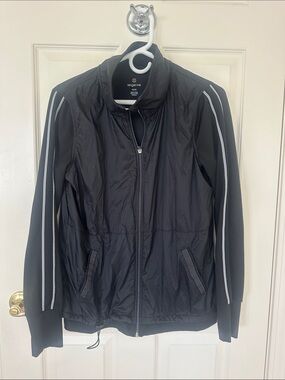 Tangerine Black Women's Lightweight Zip-Front Windbreaker with White Piping